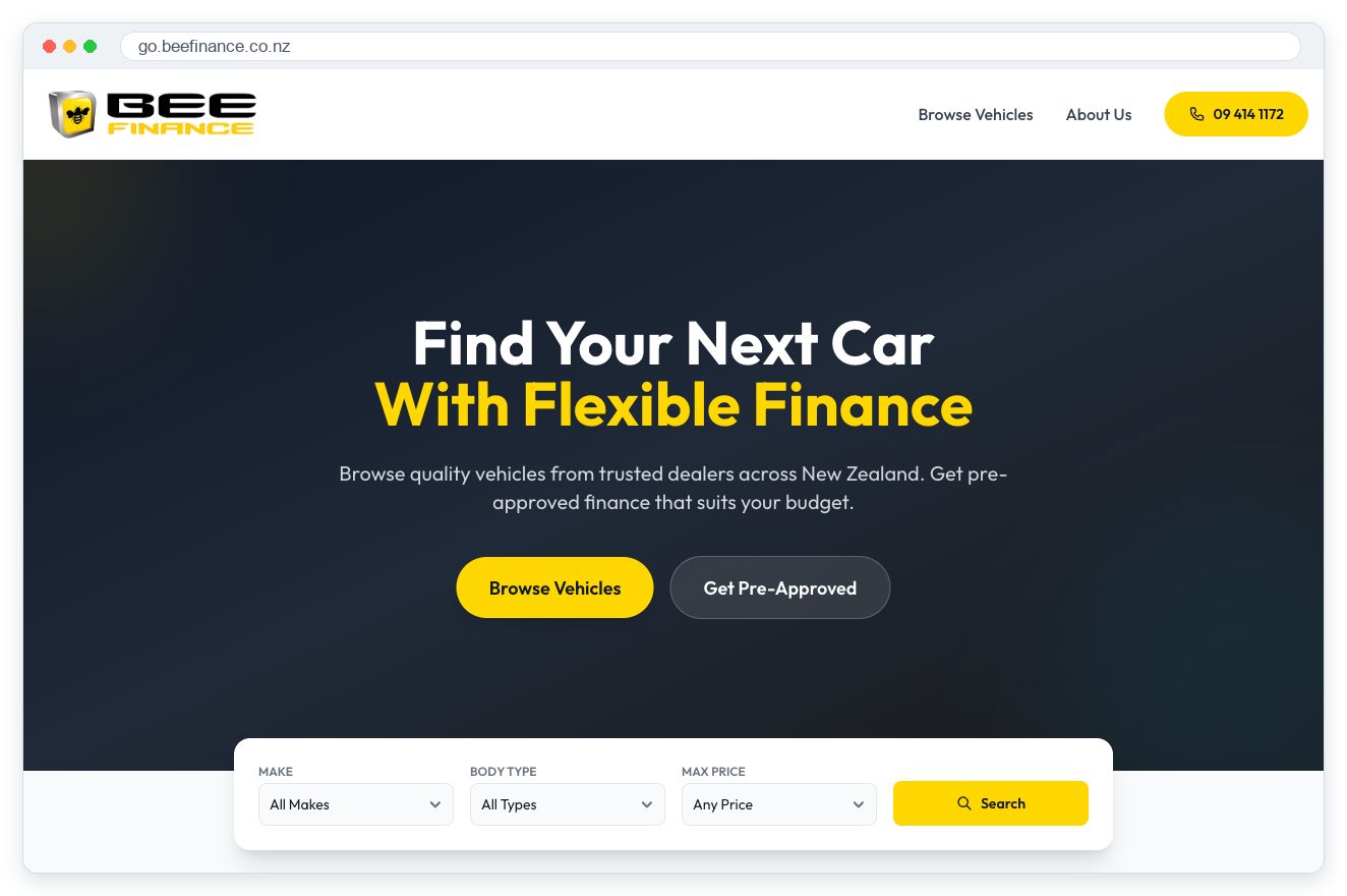 go.beefinance.co.nz - browse vehicles and get pre-approved finance